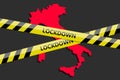 Lockdown tape over italy silhouette. Coronavirus threat. Concept image. Vector illustration Royalty Free Stock Photo