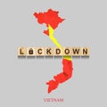 Lockdown. Vietnam. The inscription on wooden blocks against the background of the map of Vietnam. 3D illustration. Closing the