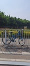 Locked bicycle roadside with lock chain