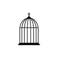 Locked bird cage icon. Trap, imprisonment, jail concept. Empty cage