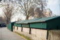 locked cabins of secondhand bookseller on the edge of Seine in Paris