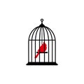 Locked cage with red bird icon. Trap, imprisonment, jail concept