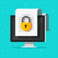 Locked confidential secure document online access on website with private lock on computer pc file vector flat icon Royalty Free Stock Photo