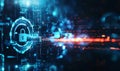 Locked data security concept. Abstract futuristic technology background. Glowing background with lock Royalty Free Stock Photo