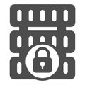 Locked disk storage array solid icon, data hoarding concept. Vector graphics. Hard disks with lock sign on white