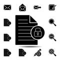 locked document file with a lock sign icon. Simple glyph vector element of web, minimalistic icons set for UI and UX, website or