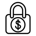 Locked dollar line icon. Lock with dollar sign vector illustration isolated on white. Padlock with dollar outline style Royalty Free Stock Photo