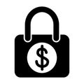 Locked dollar solid icon. Lock with dollar sign vector illustration isolated on white. Padlock with dollar glyph style Royalty Free Stock Photo