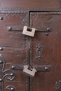 Locked door with padlock on the Vecchio bridge, Florence