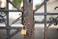 Locked doors with chain and golden lock Royalty Free Stock Photo