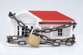 Locked down: quarantine or home detention concept with NZ villa style house model Royalty Free Stock Photo