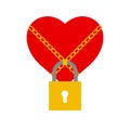 Locked heart. Loyalty, fidelity, a womans secret. Flat style vector illustration isolated on white