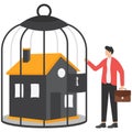Locked house inside the cage, home foreclosure. Royalty Free Stock Photo