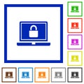 Locked laptop flat framed icons Royalty Free Stock Photo