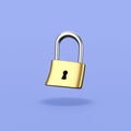 Locked Metallic Padlock on Blue Background