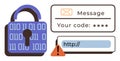 Digital Security with Lock, Authentication Code, and Warning Alert Icon for Online Protection Royalty Free Stock Photo