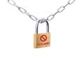 Locked padlock and chain with sign Access Denied