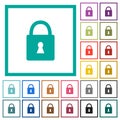 Locked padlock with keyhole solid flat color icons with quadrant frames Royalty Free Stock Photo