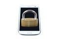 Locked padlock on a mobile phone Royalty Free Stock Photo