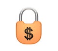 Locked padlock US dollar currency concept