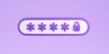 Locked password field with closed padlock 3d render - input box with asterisks for passcode or pin