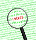 LOCKED in red revealed in green computer machine code
