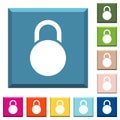 Locked round padlock white icons on edged square buttons Royalty Free Stock Photo