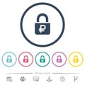 Locked Rubles flat color icons in round outlines