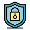 Locked shield icon color outline vector