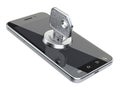 Locked smartphone with key. Security concept.