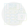 Locked spreadsheet icon. Identification safety Vector. Professional protection symbol. Chronological document element. Royalty Free Stock Photo