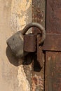 Locked steel doors. Royalty Free Stock Photo