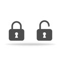 Locked and unlocked icon set in flat with shadow. Security icons. Vector EPS 10 Royalty Free Stock Photo