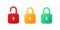 Locked and unlocked lock icons. Red orange and green padlock. Vector scalable graphics Royalty Free Stock Photo