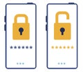 Locked and unlocked mobile phone. Smartphone Password for data security. Login for device protection. User authorization key Royalty Free Stock Photo