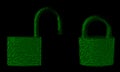 Locked and unlocked padlock from binary numbers