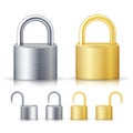 Locked And Unlocked Padlock Realistic Set Illustration. Gold And Steel. Security Concept. Metal Lock For Safety And Privacy Royalty Free Stock Photo