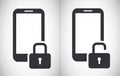 Locked and unlocked smartphone tablet security vector icon symbol Royalty Free Stock Photo