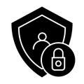 Locked user solid icon. Account with shield vector illustration isolated on white. Human privacy glyph style design Royalty Free Stock Photo