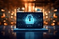 Locker on laptop screen. Cyber security, Antivirus concept Royalty Free Stock Photo