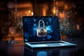 Locker on laptop screen, Cyber security concept Royalty Free Stock Photo