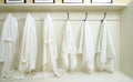 Locker room with bathrobes towels Royalty Free Stock Photo