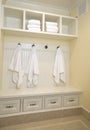 Locker room with bathrobes towels Royalty Free Stock Photo