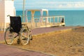 Locker room holiday beach sea wheelchair disabled happy travel family lifestyle, concept vacation summer for adult and Royalty Free Stock Photo