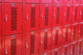 Metal lockers in a high school locker room.