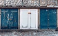 Lockers with blue and white wooden doors Royalty Free Stock Photo