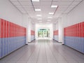 Lockers in the high school hallway.