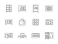 Lockers and safe line flat icons set Royalty Free Stock Photo