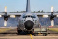 Lockheed C-130 Hercules from the Belgian Air Force on the tarmac of Kleine-Brogel Airbase. Belgium - September 14, 2019