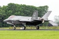 Lockheed Martin F-35 Lightning II stealth multirole combat aircraft from the Royal Netherlands Air Force departing Leeuwarden Air Royalty Free Stock Photo